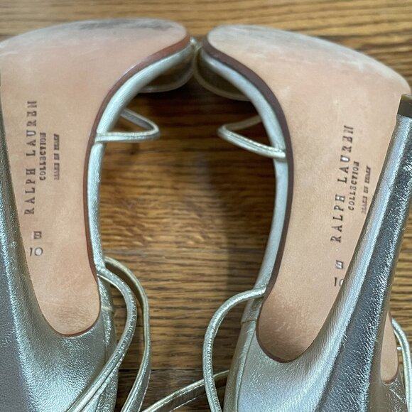 Ralph Lauren Purple Label Gold Leather Strappy Sandals, US 10 - Picture 7 of 16